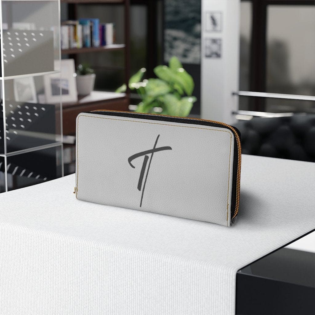 Womens Wallet - Zip Purse - Grey and Black Cross