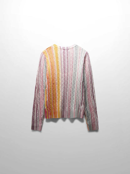 Printed Cable Knit Sweater-Pastel Stripes