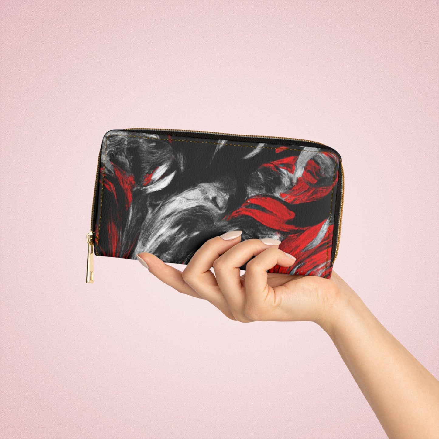 Decorative Black Red White Abstract Seamless Pattern Womens Zipper Wallet Clutch Purse