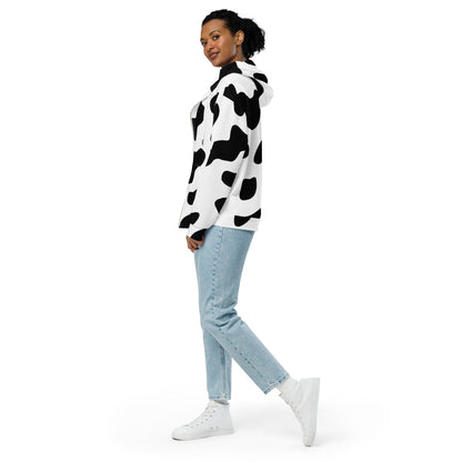 Zip Hoodie Black White Cow Print