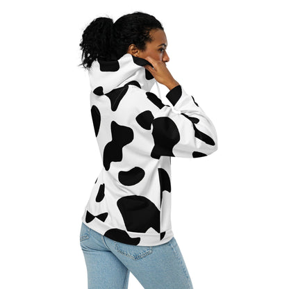 Zip Hoodie Black White Cow Print